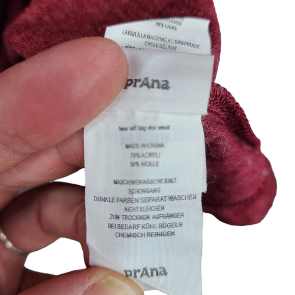 Prana Nadia burgundy faux wrap burnout a-line wool blend dress size Large - Picture 14 of 14